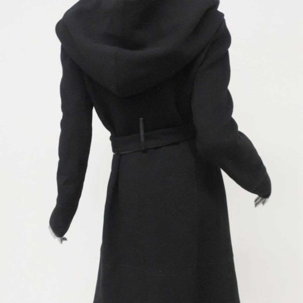 Donna Karan Icons Hooded Wrap Coat Leather-Trim - Picture 4 of 5